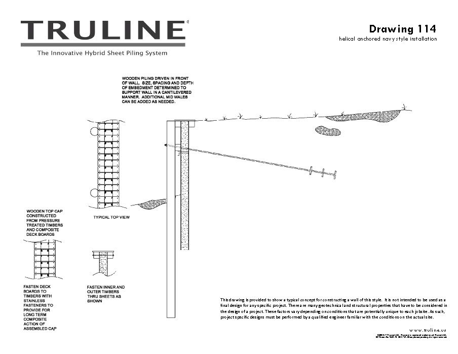Truline vinyl sheet pile drawing navy wall helical anchor