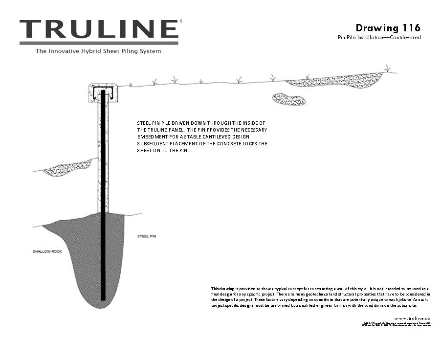 Truline vinyl sheet piling drawing pin pile cantilever
